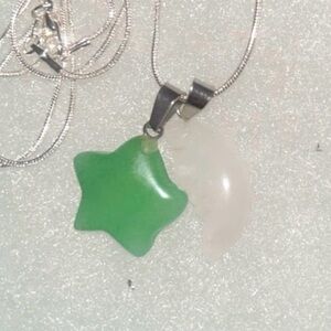 Bobo hippie Jade Star and Quartz Crystal Moon Sterling Silver 16" Necklace